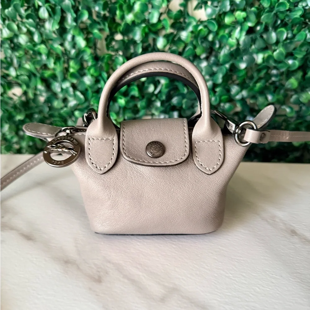 Longchamp Leather Gray Mini Handbag Crossbody Bag Charm - Picture 1 of 8